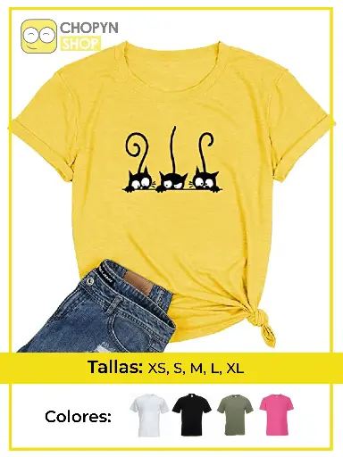Camiseta Amnarilla de gatitos
